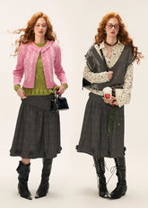 플로럴 미디 스커트